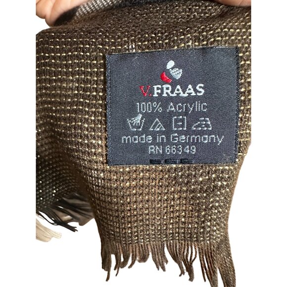 V. Fraas Striped Fringe Scarf Shawl Wrap Made In Germany  Brown & Black 80 X 22 - Picture 5 of 8